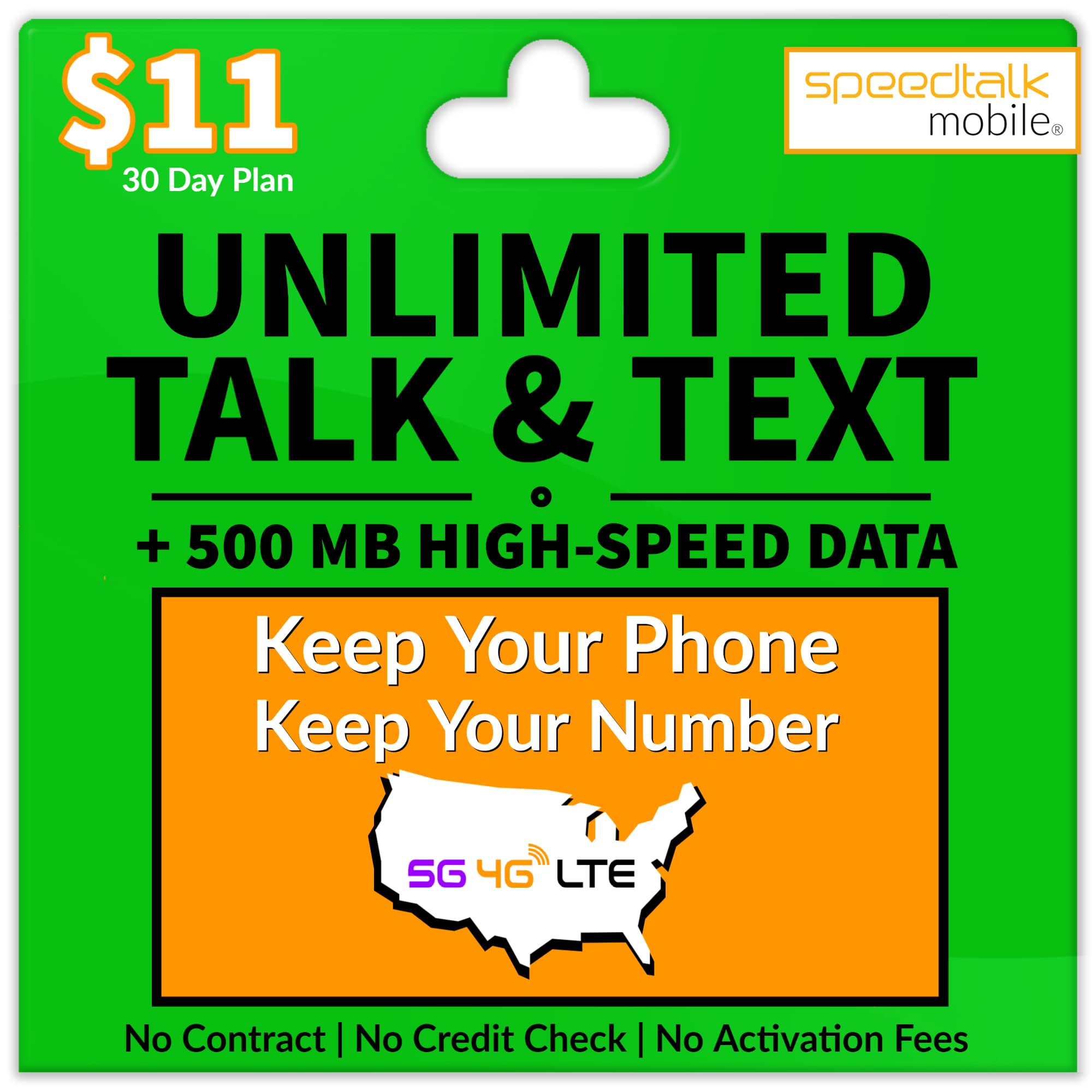 SpeedTalk Prepaid Phone Plan – Unlimited Talk & Text + 2GB - 5G 4G LTE Data – SIM Card for Unlocked Cell Phones & Smartphones – Bring Your Own Phone – 30 Day Nationwide Wireless Service
