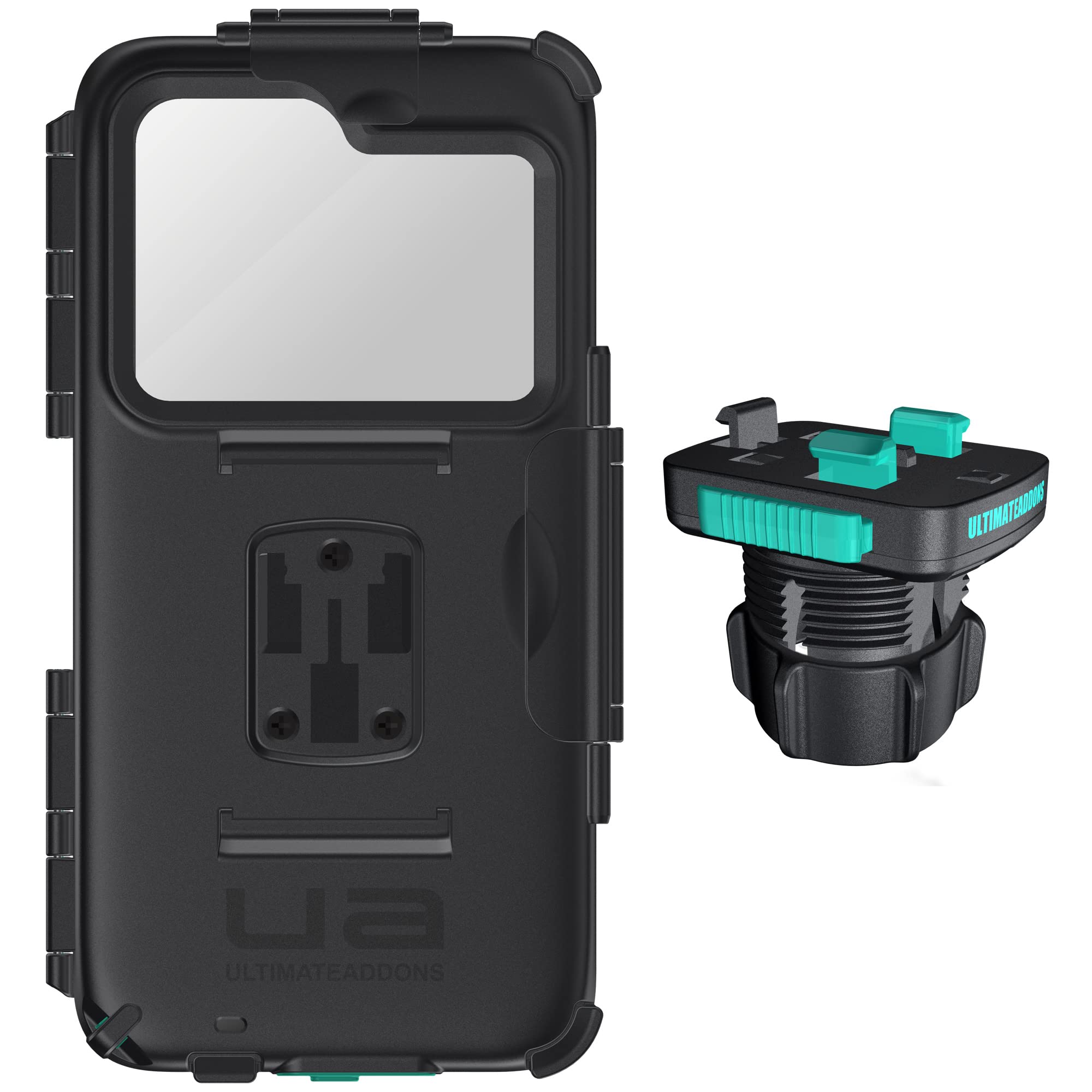 Ultimateaddons Universal Smartphone Slim Tough XXL (168 x 78mm) Waterproof Case with Female 3 Prong Adapter Black