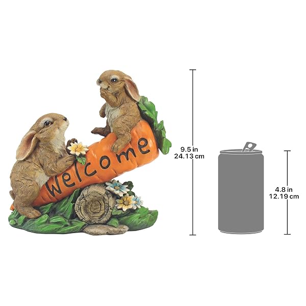 DESIGN TOSCANO HF317387 BUNNY BUNCH RABBITS OUTDOOR GARDEN STATUE WELCOME SIGN, 10 INCH, FULL COLOR