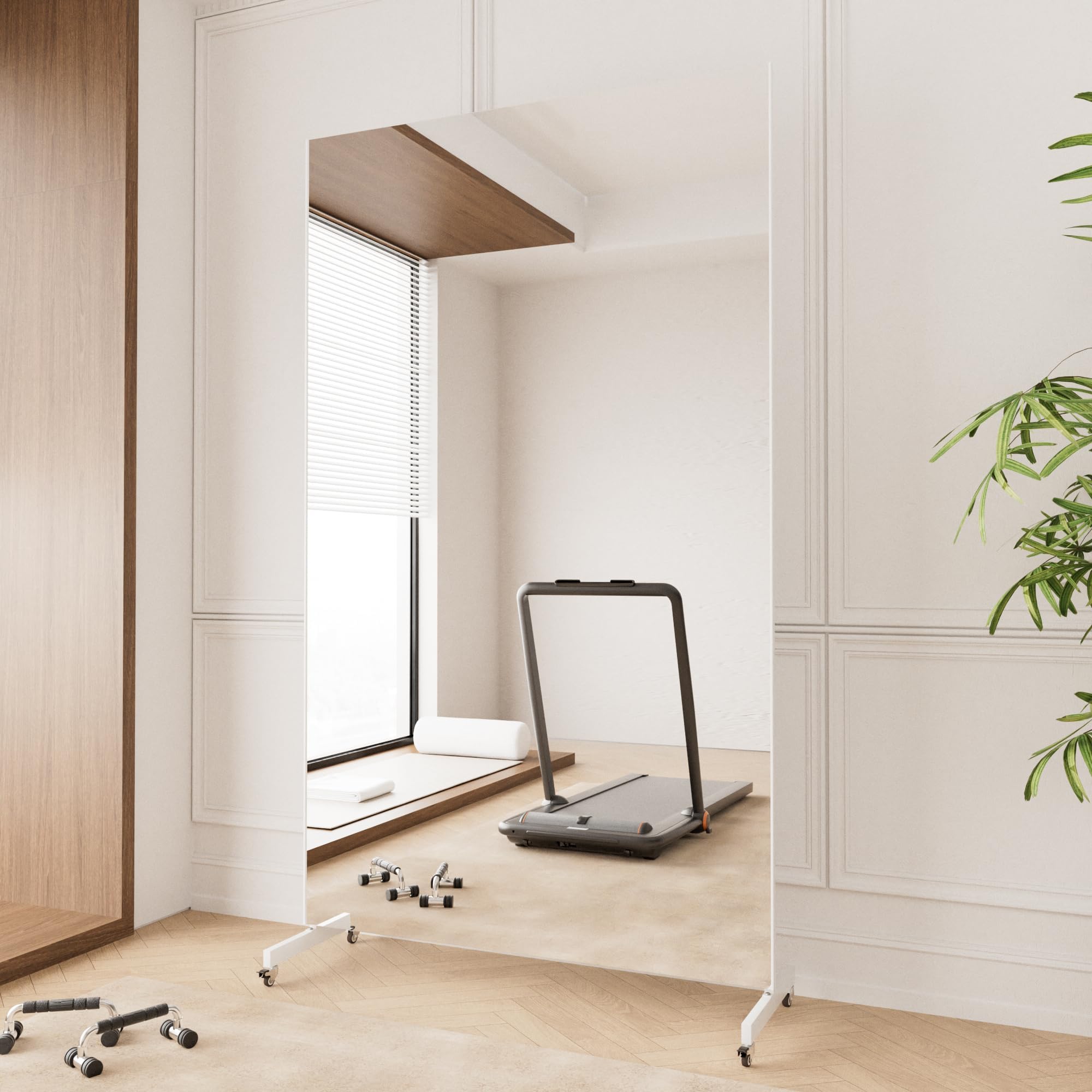 Photo 1 of brisafe Home Gym Mirror 360° Swivel on Wheels, 67" X 40" Extra Large Full Body Rolling for Yoga, Nano Film Super Lightweight Unbreakable Full Length Mirror, White, 9.5 lbs