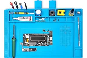 Tpyag Large Silicone Mat, Magnetic Soldering Mat, Non-Slip Heat Resistant Workbench Mat for Cell Phone, Laptops, Soldering Iron, Heat Guns, 11.8 inch *17.7 inch（Blue）