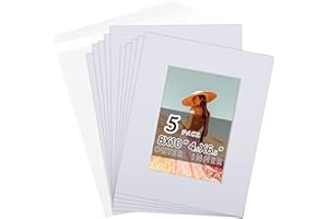 FALLING IN ART Acid-Free 5 Pack 8x10 Pre-Cut Mat Board Show Kit for 5x7 Photos, Prints or Artworks, 5 Core Bevel Cut Matts and 5 Backing Boards and 5 Crystal Plastic Bags, White