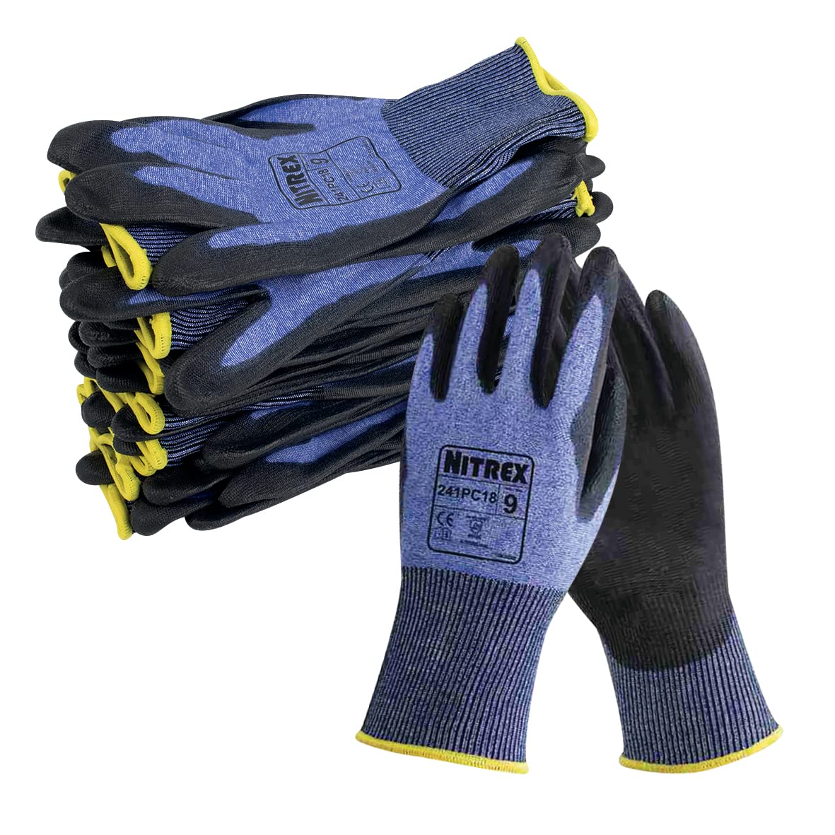 Nitrex 241PC18 Work and Safety Gloves, Bag of 10 Pairs, Size 11 - C Rated Cut Resistant Gloves with PU Palm Coating