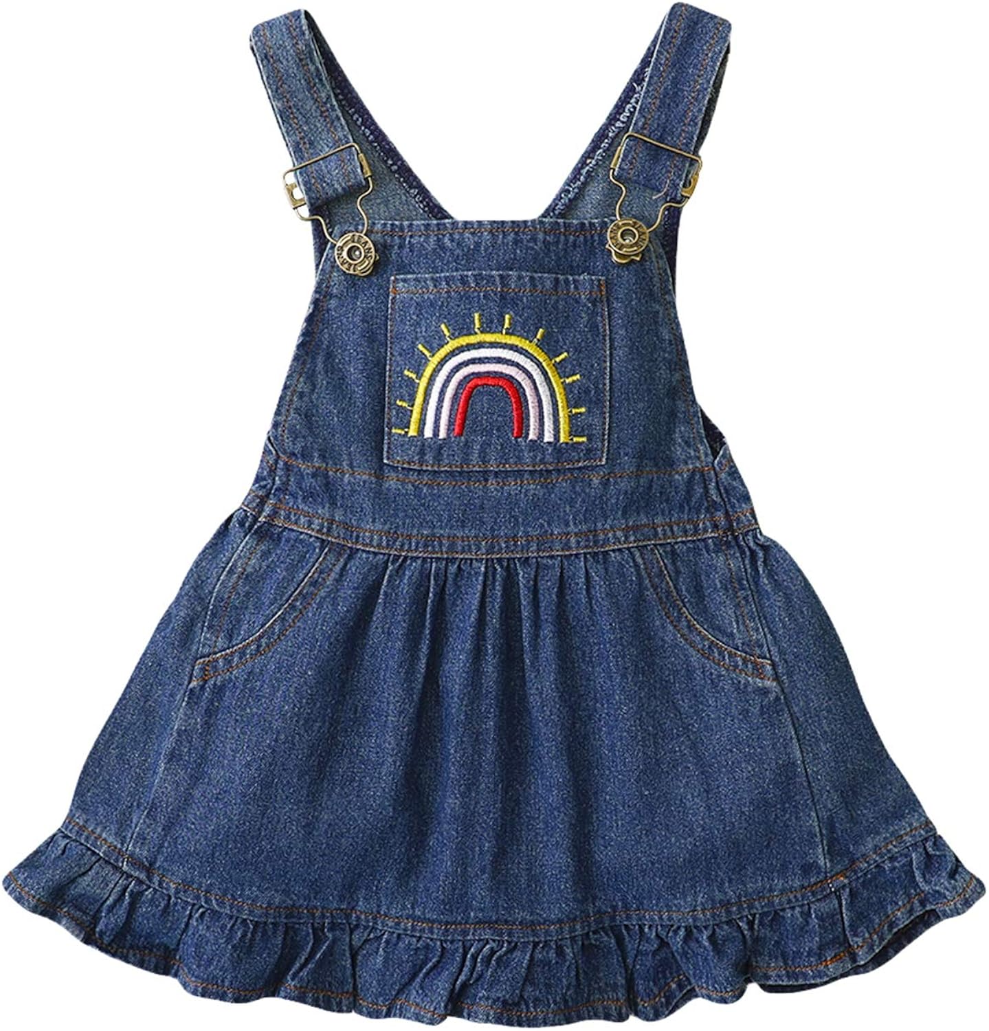 Baby Girl Fashion Overalls Rainbow Embroidery Square Collar