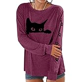 JINTING Cat Shirts for Women - Loose Fit Lightweight Long Sleeve Graphic Spring Outfits Printed Blouse Casual Tops