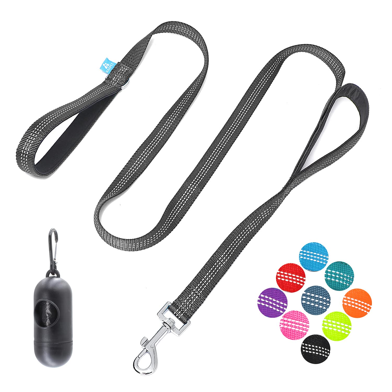 BAAPET Two Handle Dog Leash, Dual Soft Padded Handles with Traffic Control Handle Leash for Small Medium or Large Dogs (3/4'' x 5 FT, Black)