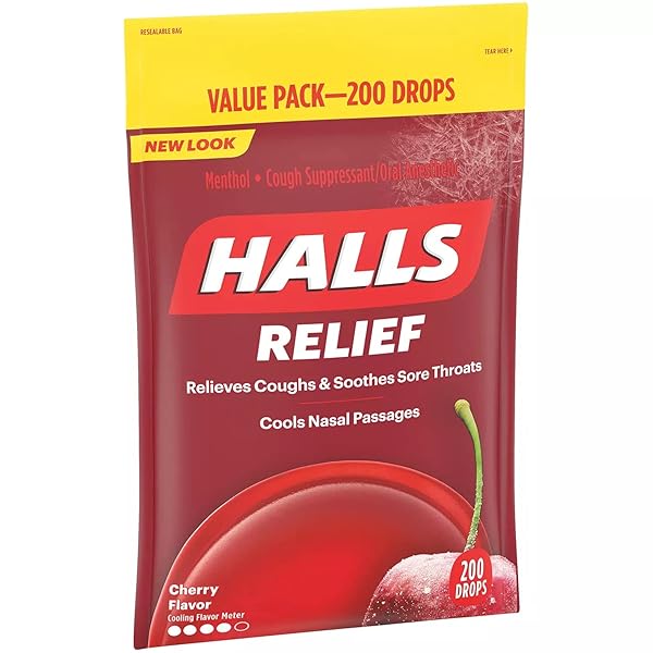 HALLS RELIEF HONEY LEMON SUGAR FREE COUGH DROPS, VALUE PACK, 180 DROPS