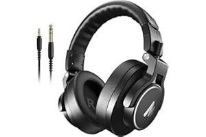 MAONO Studio Monitor Mixing DJ Headphones, 50mm Driver Professional Over Ear Wired Headset with 3.5mm to 6.35mm Jack for Guitar AMP, Piano, Music Production, Keyboard, Recording, Podcast, MH700 Black