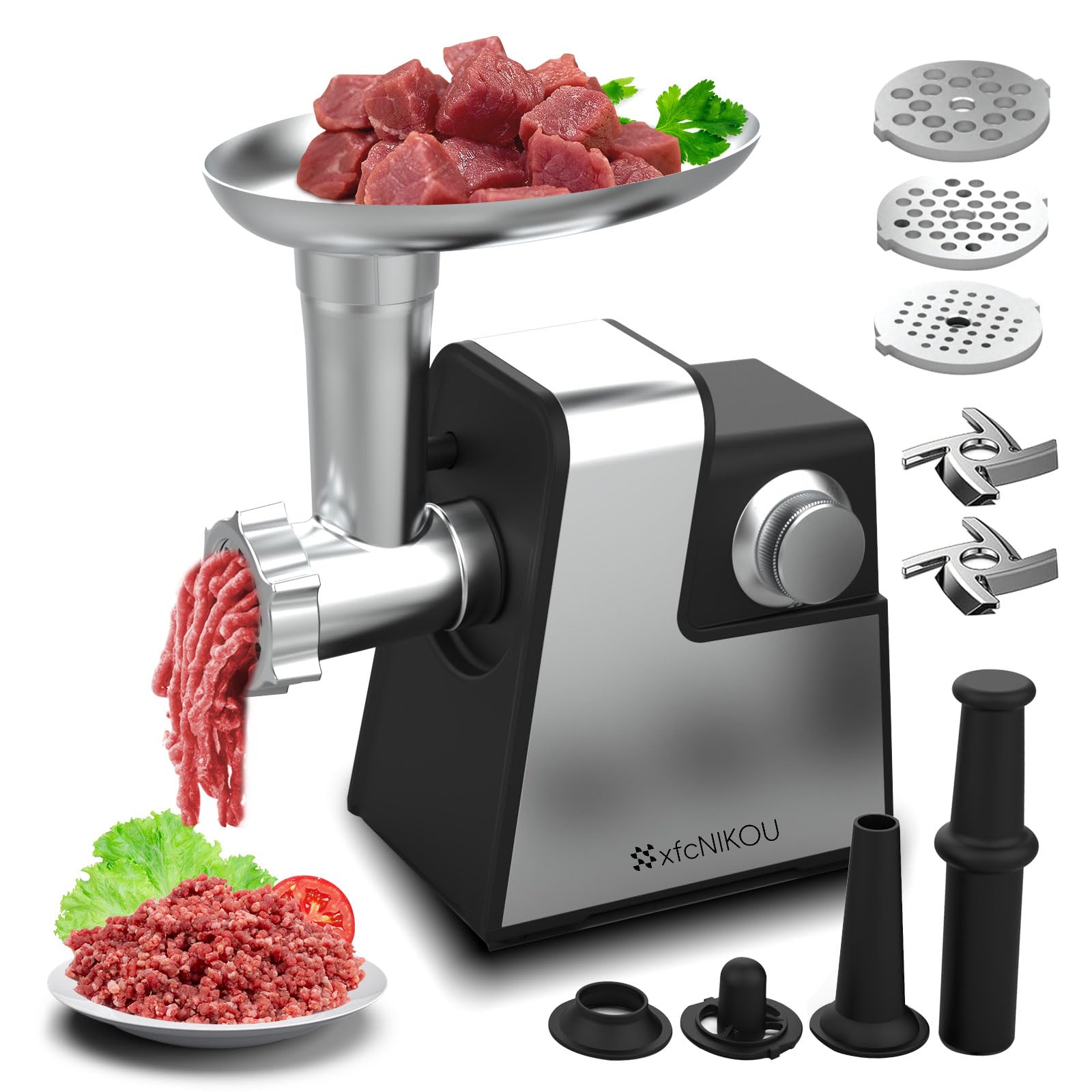 Electric Meat Grinder, 2800W Max Sausage Stuffer,Stainless Steel Meat Mincer With 2 Blades, 3 Plates, Sausage Tube And Kubbe Kit For Home Kitchen Use