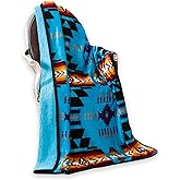 Nu Trendz Signature Southwest Design (Navajo Print) Sherpa Lined Throw 16112 Turquoise Blue