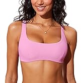 DOBREVA Women's Bikini Top Scoop Neck Bathing Suit Tops Ribbed Padded Adjustable Straps Swimsuit Sports Bra