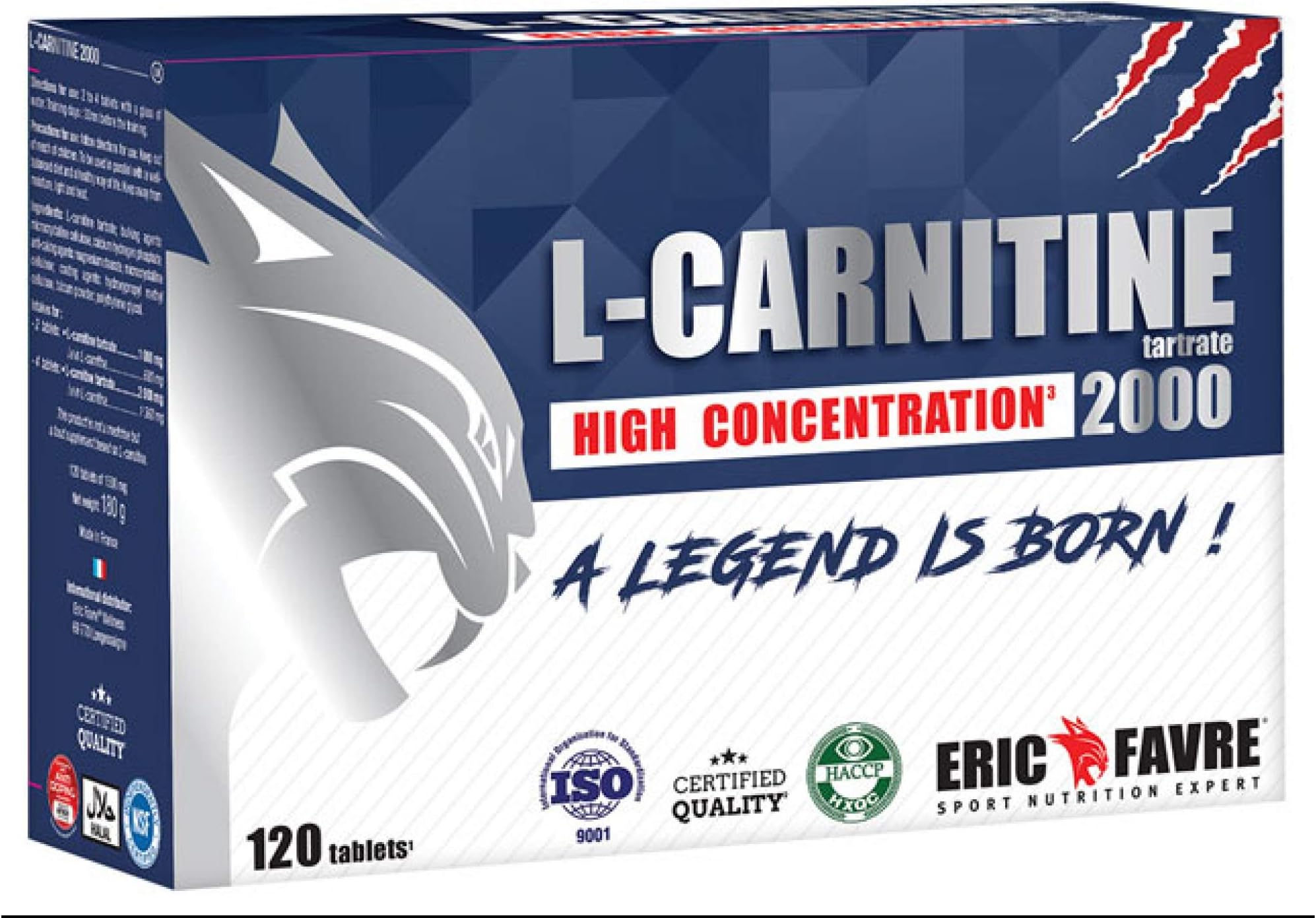 Eric Favre L-Carnitine Tartrate 2000 High Concentration 120 Tablets