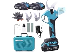 RYOJEGK Electric Pruning Shears Cordless,1.6" Brushless Power Pruner with 2x2.0Ah Batteries,21V garden shears 2.5" Max Opening with LCD Display & 3 Pairs SK5 Blade for Tree Trimming,Branch Cutting
