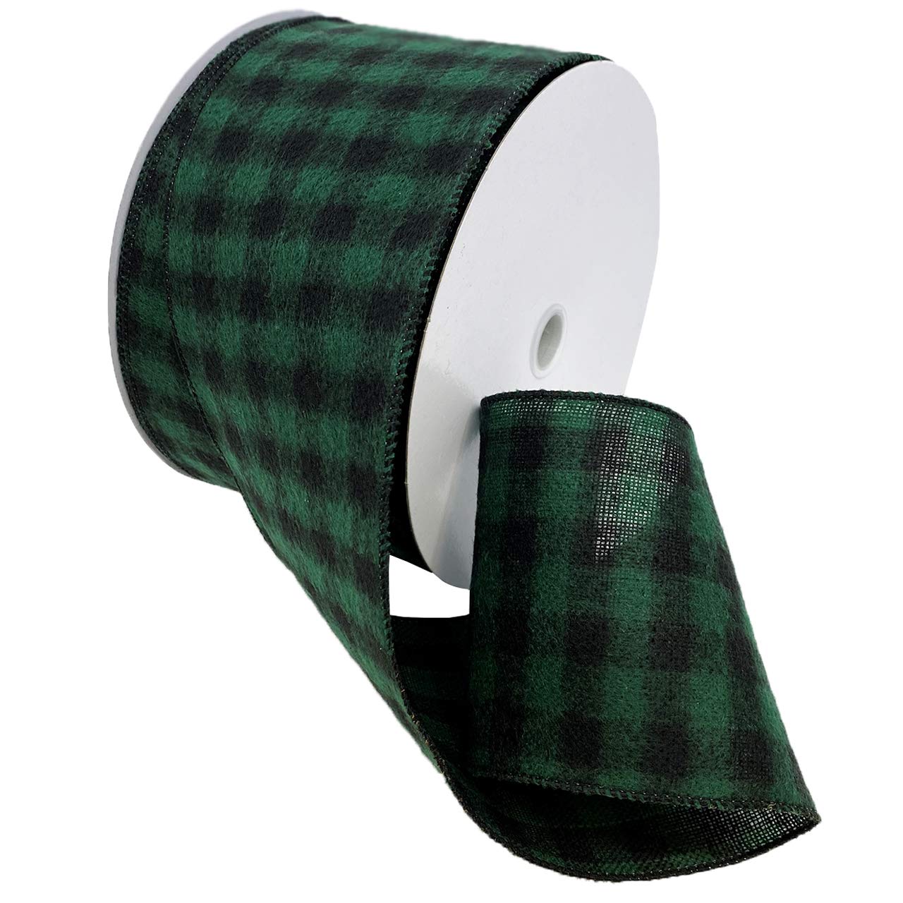 Morex Ribbon Wired Buffalo Plaid Ribbon, 4 inch by 100 feet, Green/Black, 7457.100/33-607 Image