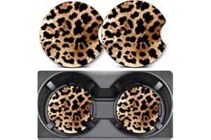LMZLJZ 2 Pack Car Coasters for Cup Holders,Brown Leopard Car Coasters,2.75" Universal Size Anti Slip Rubber Mat,Cheetah Cup Holder Decal,Cute Auto Accessories Interior for Women