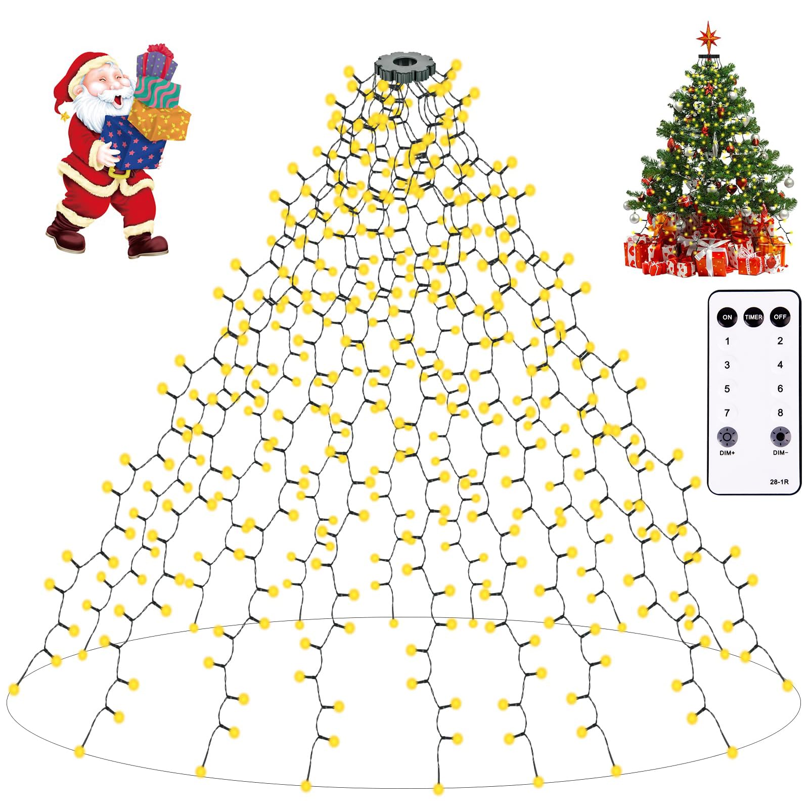 Christmas Tree Lights with Ring,400 LEDs Waterfall Lights Outdoor,Waterproof 6.6FT x 20 String Lights with Timer Remote,8 Modes/Memory Cascading Twinkle Lights Xmas Decoration Indoor