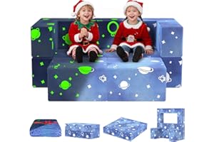 BIERUM Kids Couch, 6PCS Modular Kids Play Chair with Blanket, Kid Sofa with Glow Effects for Playroom & Indoor, Convertible Toddler Furniture for Girls and Boys