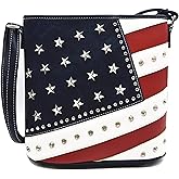 WESTERN ORIGIN American Flag Stars and Stripes Studs Crossbody Handbag USA Patriotic Women Purse Leather Single Shoulder Bag