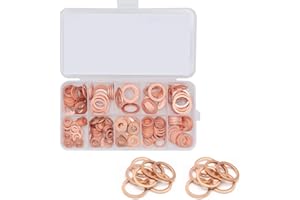Fiknonk 200 PCS Copper Crush Washer Oil Drain Plug Gasket Kit, Oil Drain Plug Gasket Assortment with Storage Box, 9-Size M5 M