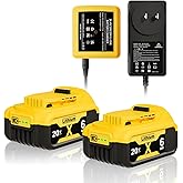 2Packs 6.0Ah Replacement for Dewalt 20v battery DCB 200 20V Battery + DCB112 Charger Combo for DCB206 DCB205 DCB200 DCB101 DC