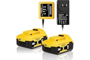 2Packs 6.0Ah Replacement for Dewalt 20v battery DCB 200 20V Battery + DCB112 Charger Combo for DCB206 DCB205 DCB200 DCB101 DC