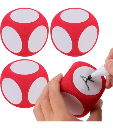 Toyandona Lot de 4 grands dés en mousse vierges effaçables à sec pour les jeux de salle de classe, parfaits pour les fêtes et les projets éducatifs, 6 cm Jumbo Toyandona Lot de 4 grands dés en mousse vierges effaçables à sec pour les jeux de salle de classe, parfaits pour les fêtes et les projets éducatifs, 6 cm Jumbo
