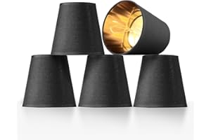 DORALOKO Black Chandelier Shades with Gold Lining Hardback, 4" Top x 6" Bottom x 6" High Lampshade, 4x6x6 Inches Perfect Fit for 5-Light Pendant Light Wall Sconce, Clip On Bulb E12 Socket(Large Size, Pack 5)
