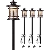 EDISHINE Low Voltage Pathway Lights, Led Landscape Lighting Electric 4 Pack | Hammered Glass, 3.4W 155LM 12V 3000K, 50,000H, Weatherproof for Yard, Garden, Driveway, Oil-Rubbed Bronze