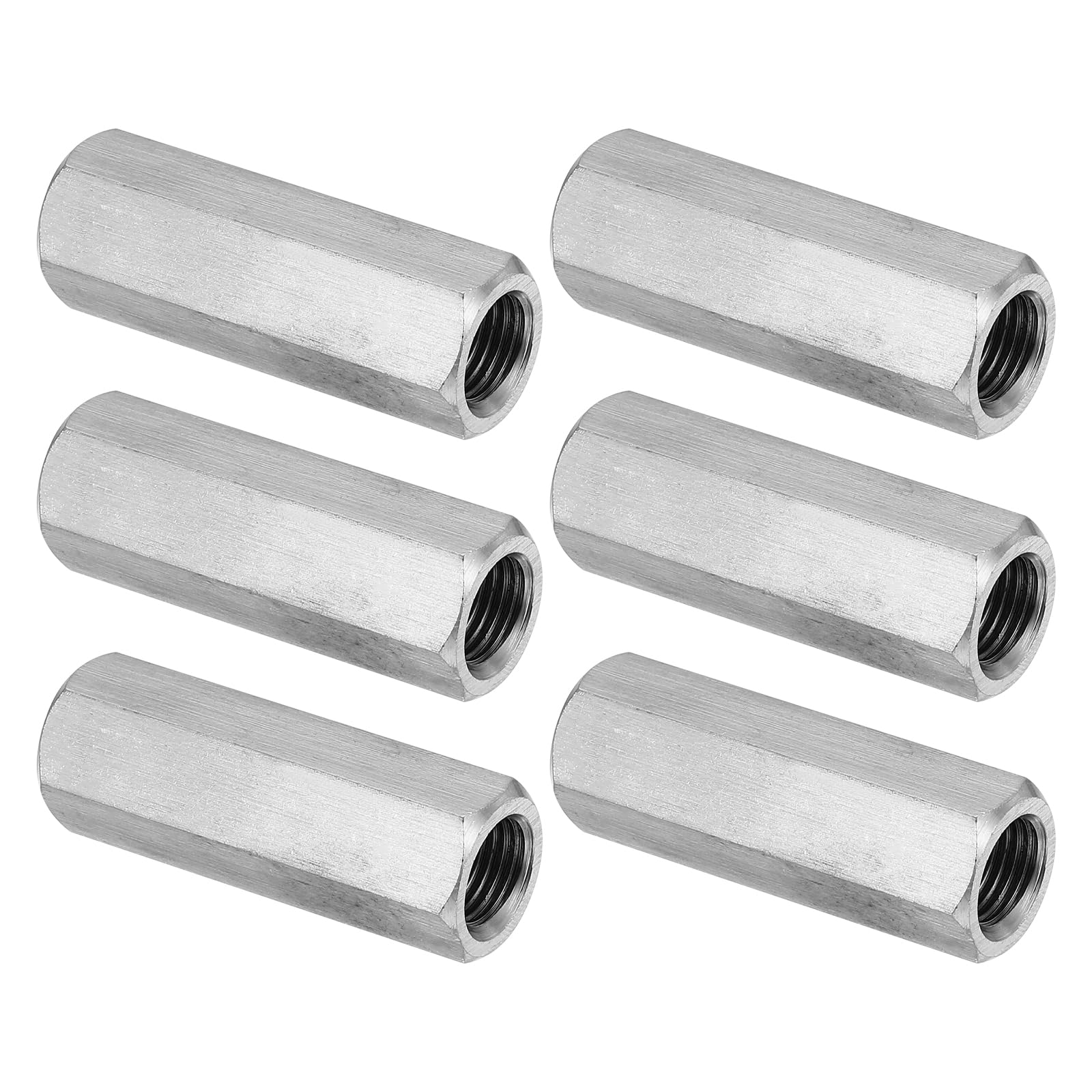 PATIKIL M12 x 1.25-Pitch 304 Stainless Steel Hex Coupling Nuts, 6Pcs 50mm/ 2" Length Fully Threaded Rod Coupling Nut Studding Connector Fasteners, Silver Tone — image 1