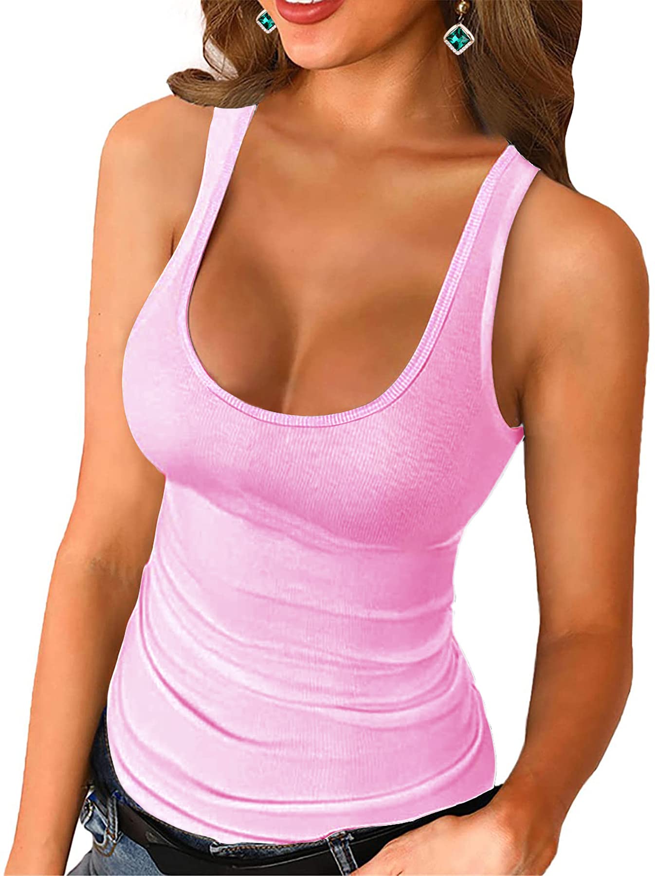 Deerludie & T Womens Scoop Neck Ribbed Tank Tops