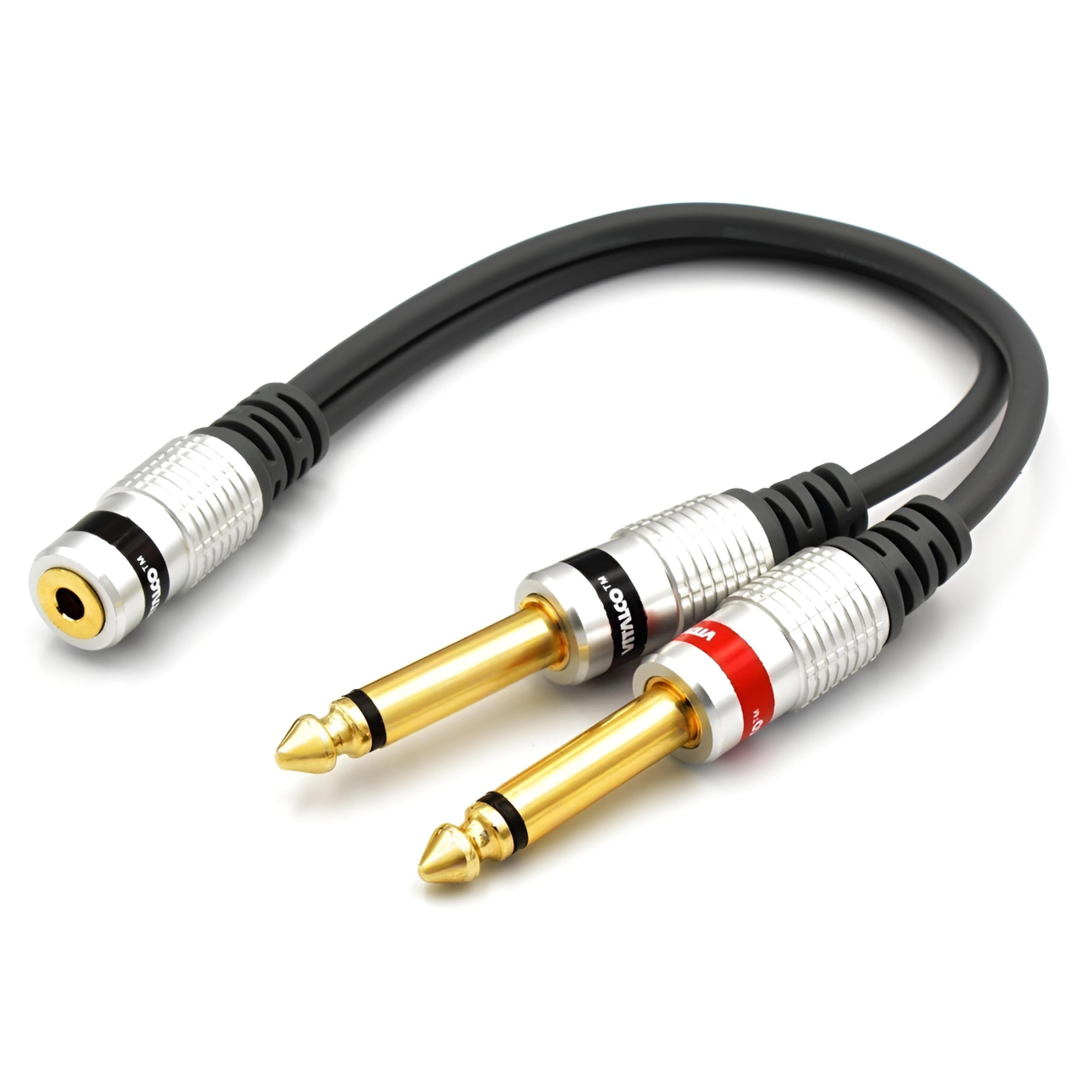 VITALCO 3.5 to 2x 6.35 Jack Audio Adapter 3.5mm Female to twin 6.35mm Male Y splitter Cable adaptor 1/8" Stereo to Double 1/4" Mono