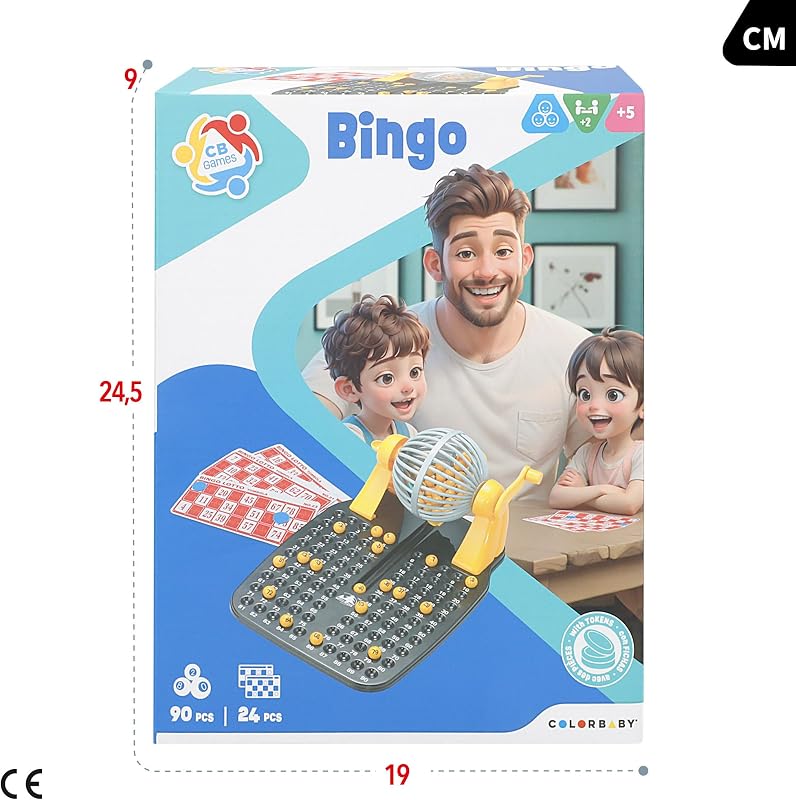 43313 - Jogo de lotaria de bingo, Jogos de tabuleiro para crianças, 90 bolas e 24 cartas, Medidas 17x24x12 cm, +2 Jogadores, +5 anos