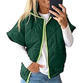 Tankaneo Womens Lightweight Puffer Vests Sleeveless Quilted Jackets Short Sleeve Zip Up Vest Oversized Warm Outerwear