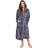 HEARTNICE Womens Hooded Fleece Robe, Thick Warm Plush Bathrobe for Women, Long Fluffy Comfy House Coat Long Fur Fleece