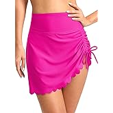 Dokotoo Women's High Waisted Swim Skirt Bottoms Ruched Scallop Trim Bathing Suit Skirts Split Tankini Swimsuit Bottom
