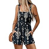 Dokotoo Women's Summer Casual Smocked Rompers Square Neck Sleeveless Loose Shorts Jumpsuits 2026 Beach Vacation Outfits
