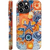 Piodaidy Compatible with iPhone 16 Pro,Durable & Shockproof Phone Case Cover Design - Orange Collage Starfish Stamp Sun