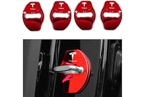 YJMOTOR Fit 2016-2023 Tesla Model 3 Car Door Lock Cover Protector for Model Y Door Stopper Cover with Stainless Steel Guard Tasla Accessories 4Ps(Glossy Red)