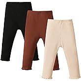 SOBOWO Baby Girl Leggings Pants Toddler Girls Solid Ribbed Pants 3 Pack Ruffle Bottoms Trouser Fall Winter Clothes 9M-3T