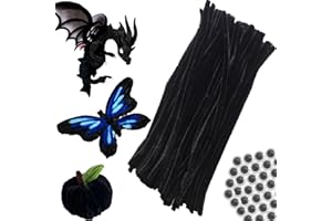 ACOFECT 100pcs Black Pipe Cleaners Chenille Stems for DIY Art & Crafts with Googly Eyes 100pcs (12inch x 6mm)