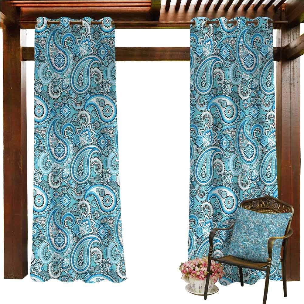 Printed Curtain Light Blue Traditional Elements Paisley Persian Art Twisted Duotone
