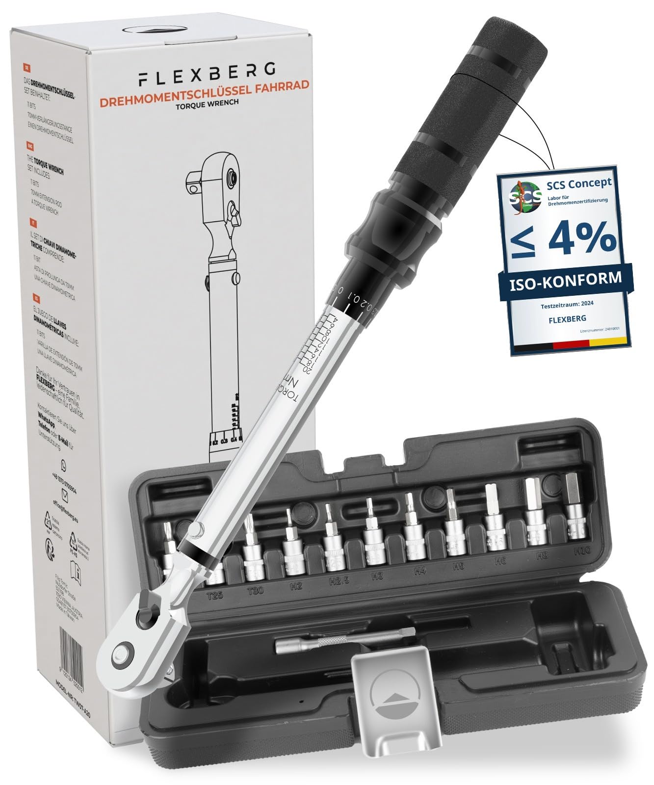 FLEXBERG 1/4 Drehmomentschlüssel – Fahrrad Drehmomentschlüssel für Wartung – Präzises Set für MTB- und Fahrradreparatur, inklusive Innensechskantschlüssel & Torx-Bits – 2-20 Nm