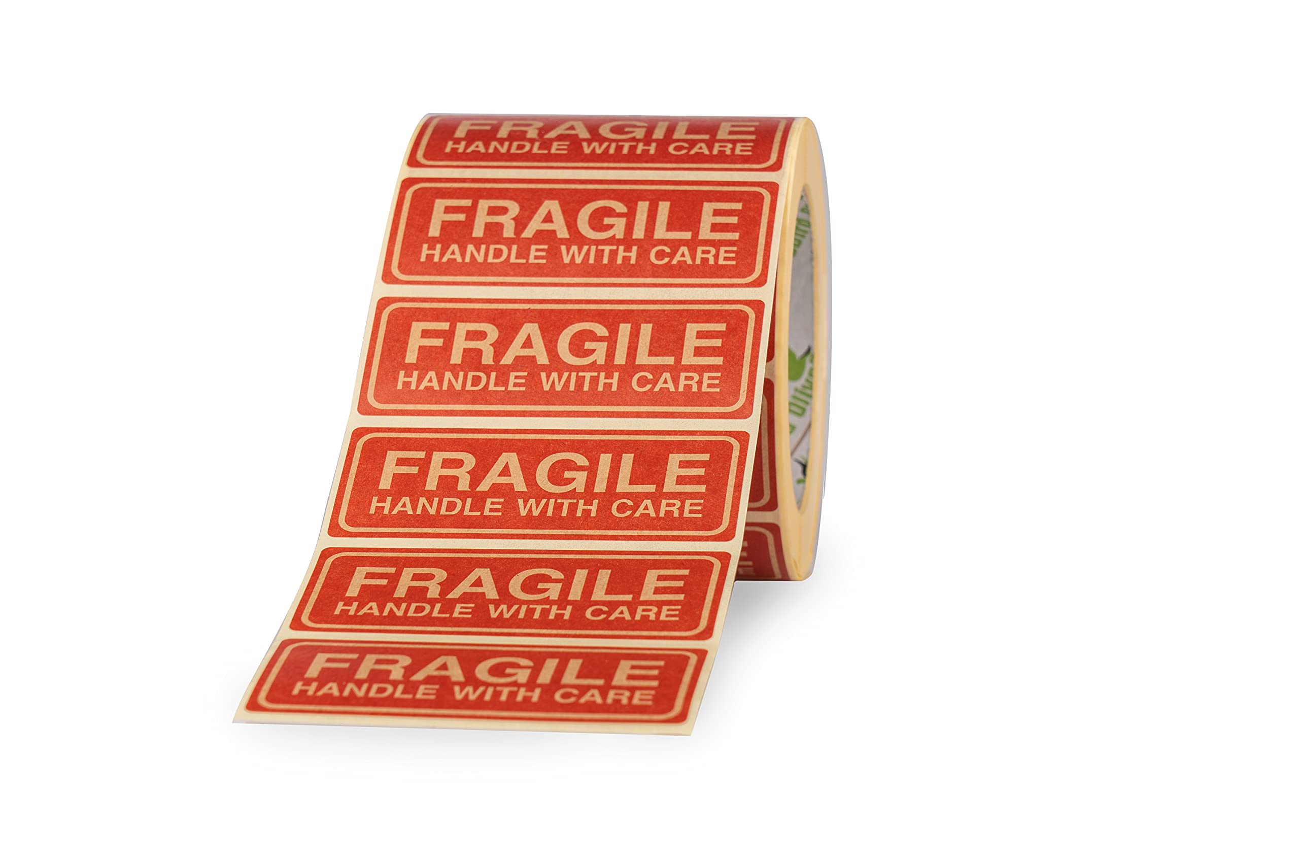 OliveBird 250 Kraft Fragile Stickers Handle with Care Stickers Size 90x35mm
