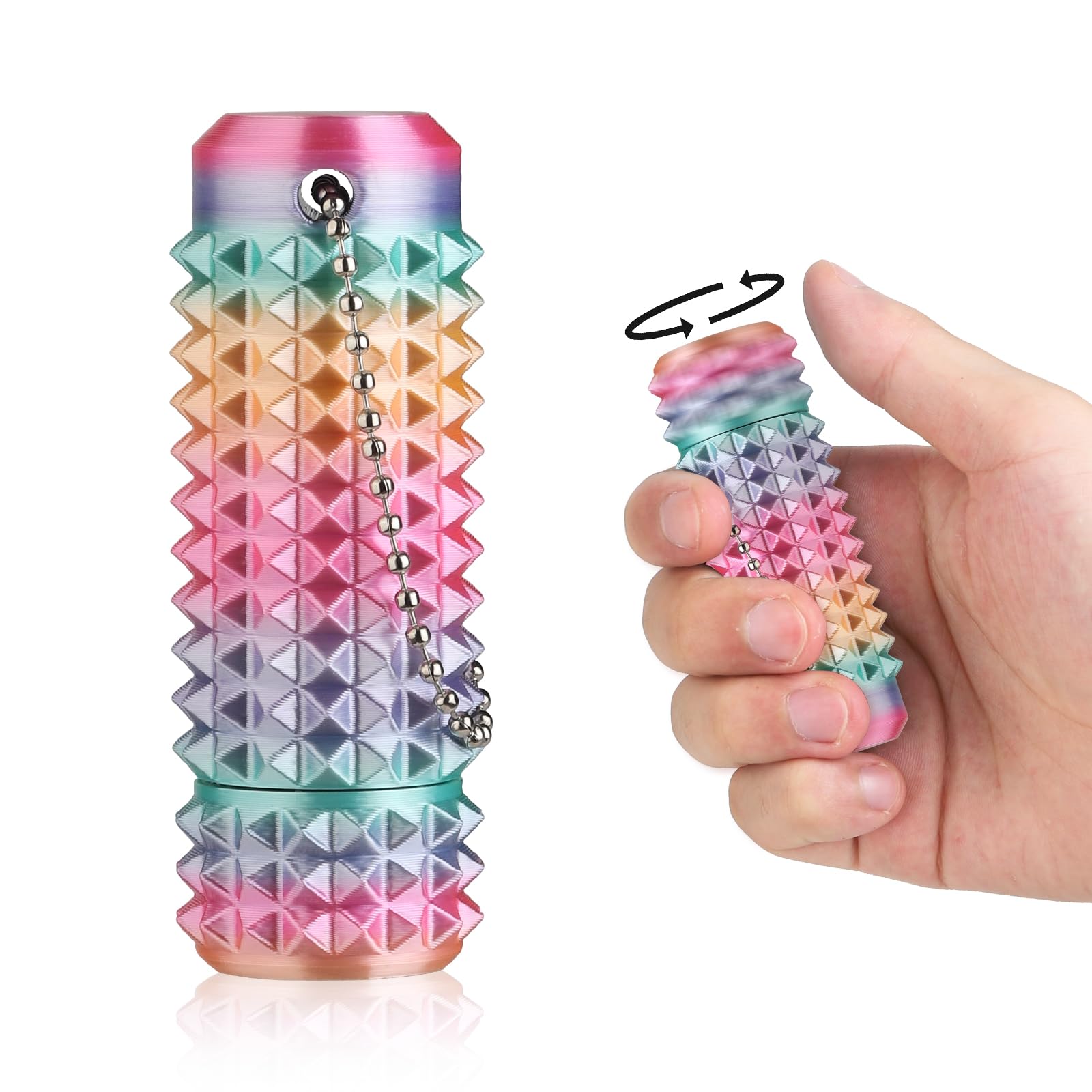 Little Ouchies Pain Stim Fidget Toy, 3D Printed Pocket Spiky Keychain with Clicker Button Spinner Sensory Toys for Anxiety Focus & Stress Reduction Novelty Gifts(Rotate Rainbow)