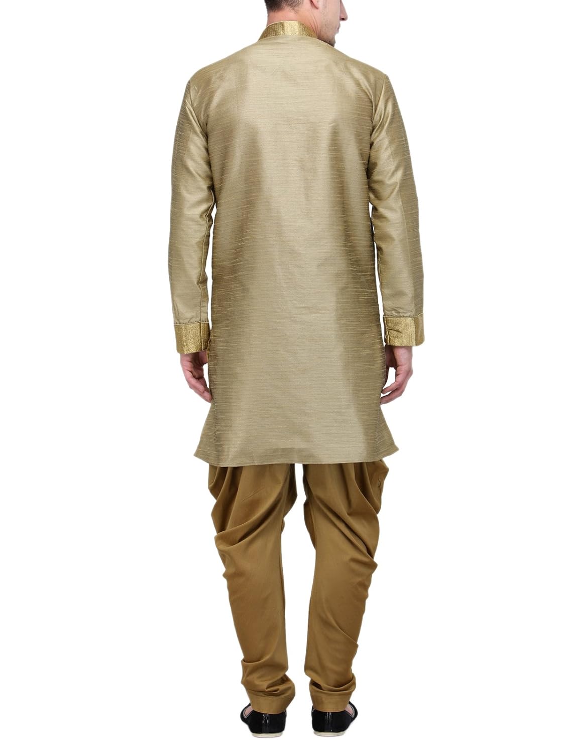 rg designers khaki and gold plain sherwani for men