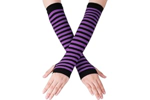 Nydotd Fingerless Long Sleeve Mittens Gloves Y2K Kawaii japanese harajuku Gothic Punk Knitted Striped Arm Warmer for Women