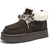 BEAU TODAY Womens Winter Snow Boots, Fur Lined Ankle Booties for Women Warm Boots, Chunky Platform Lace-up Boots Shoes Suede Leather Non-slip Warm Winter Shoes