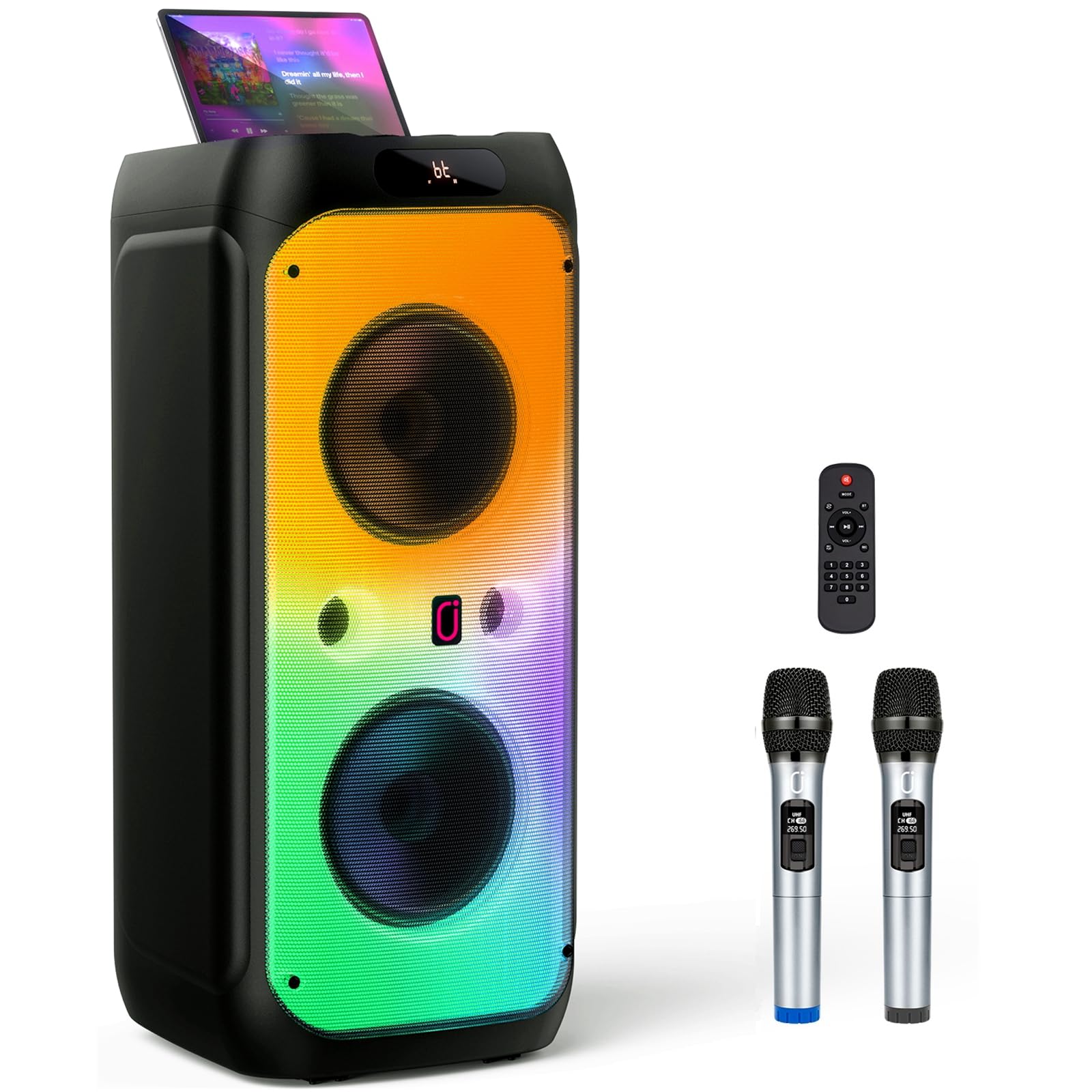Photo 1 of **FOR PARTS ONLY/ NON-FUNCTIONAL*** HWWR Karaoke Machine for Adults: 600W Big Party Speaker with PA System & Dual 8" Subwoofers, Speaker with 2 Microphones, Treble/Bass Adjustment, DJ Lights/Remote Control for Home Party Outdoor