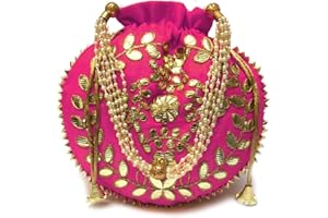 Ekavya Potli Bag Jewelry Coin Pouch Potli Bag Gota Patti Work Potli Bag Batwa Pearls Handle Purse Clutch Purse for Women