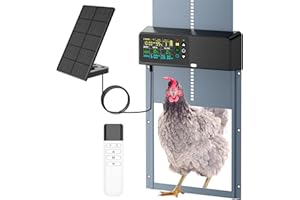 Tiflev Automatic Chicken Coop Door Solar Powered with Programmable Remote, 4 Modes Combo Light and Timer Aluminum Chicken Door with LCD Color Display